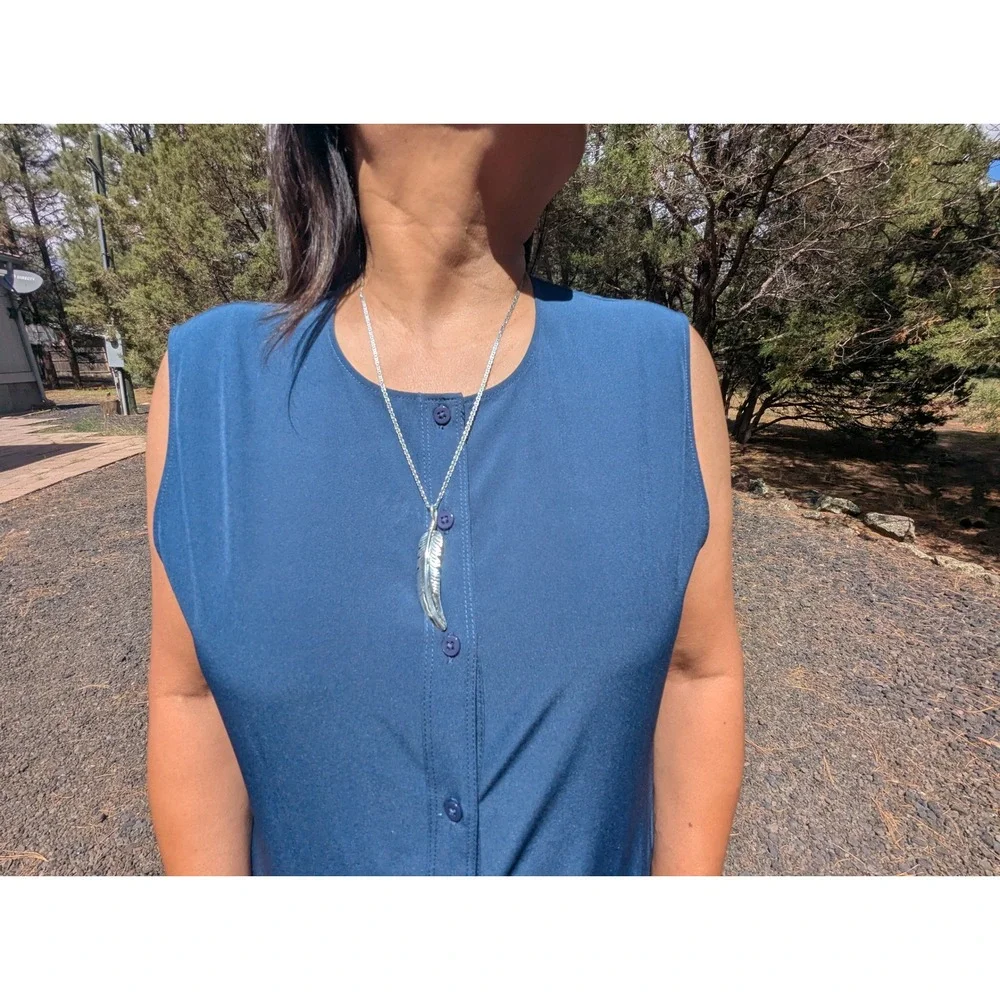 Handmade Navajo Sterling‎ Silver Feather Pendant Necklace NA Jewelry **